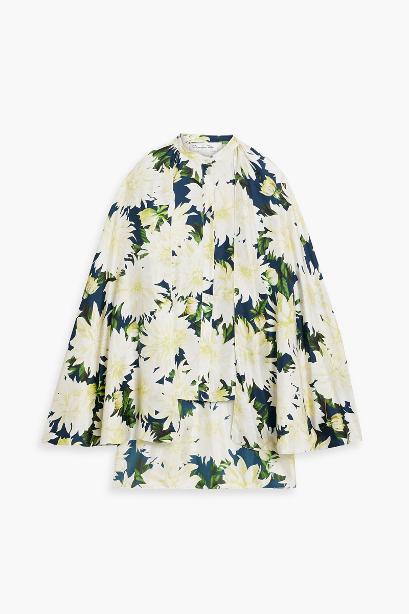 oscar de la renta - cape-effect floral-print silk-twill shirt - white - us 4