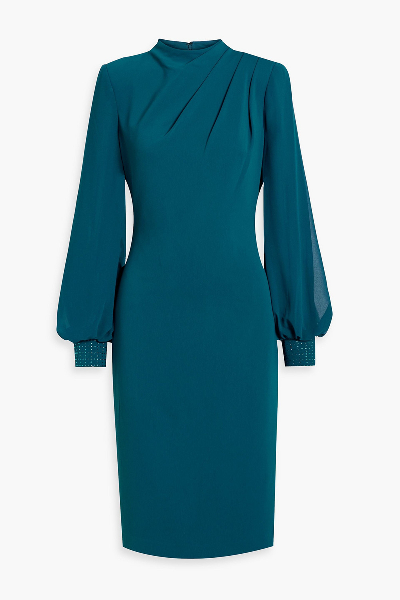 Badgley Mischka - Gathered crystal-embellished crepe dress - Blue - US 4