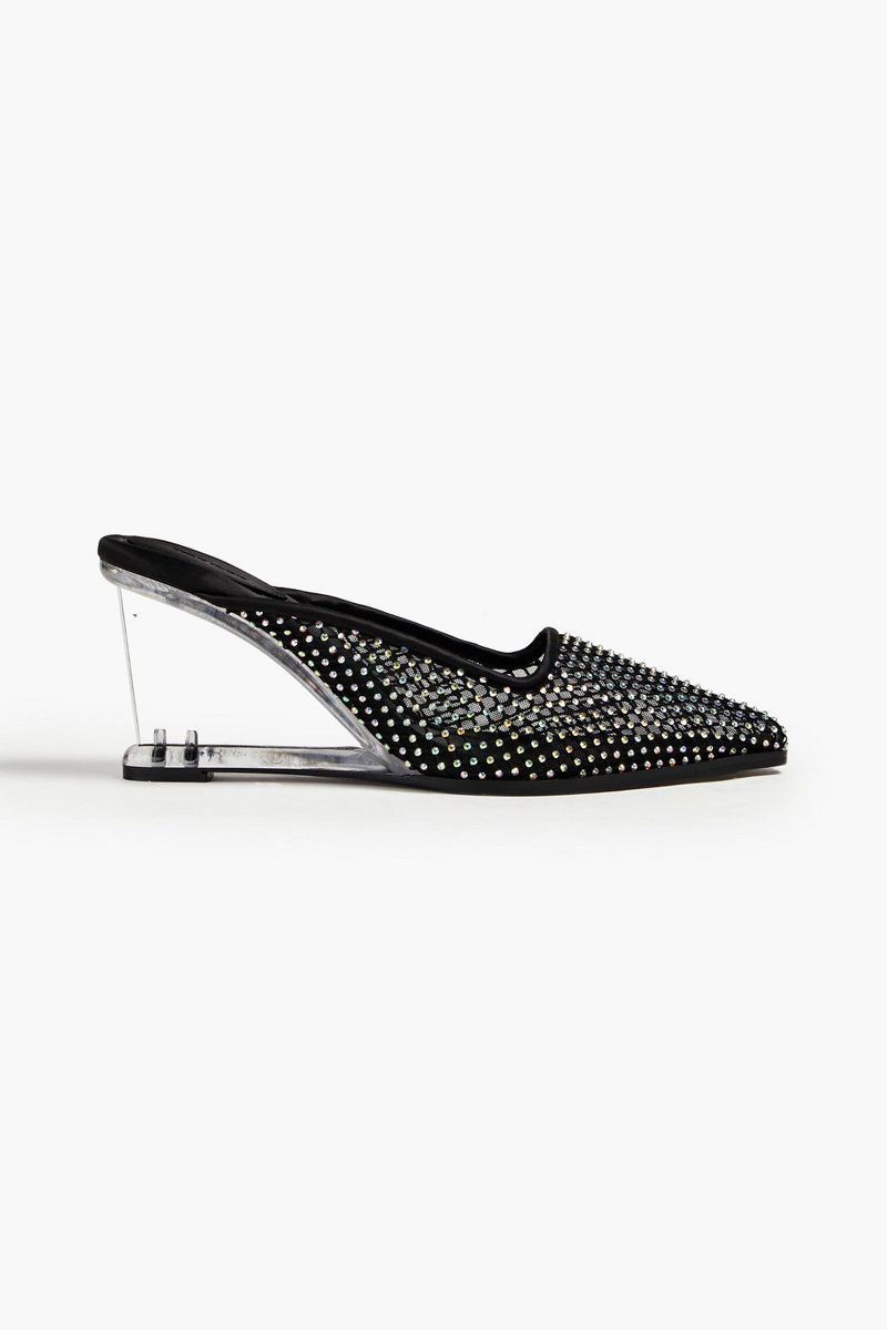 Stine Goya - Crystal-embellished mesh wedge mules - Black - EU 40