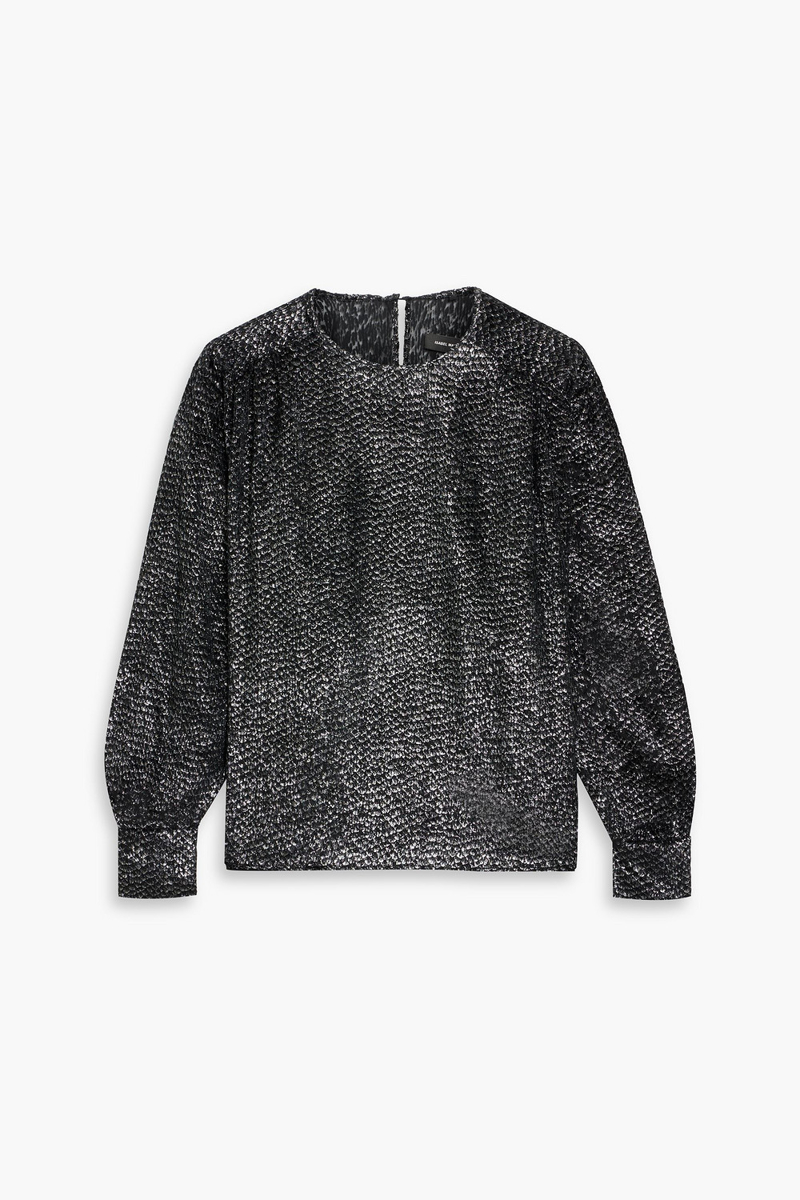 isabel marant - midway metallic fil coupé chiffon blouse - black - fr 36