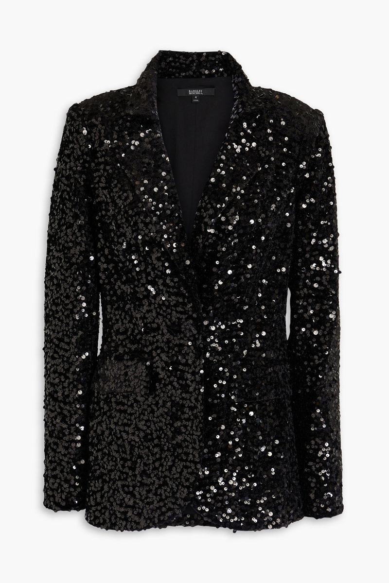 badgley mischka - sequined velvet blazer - black - us 8