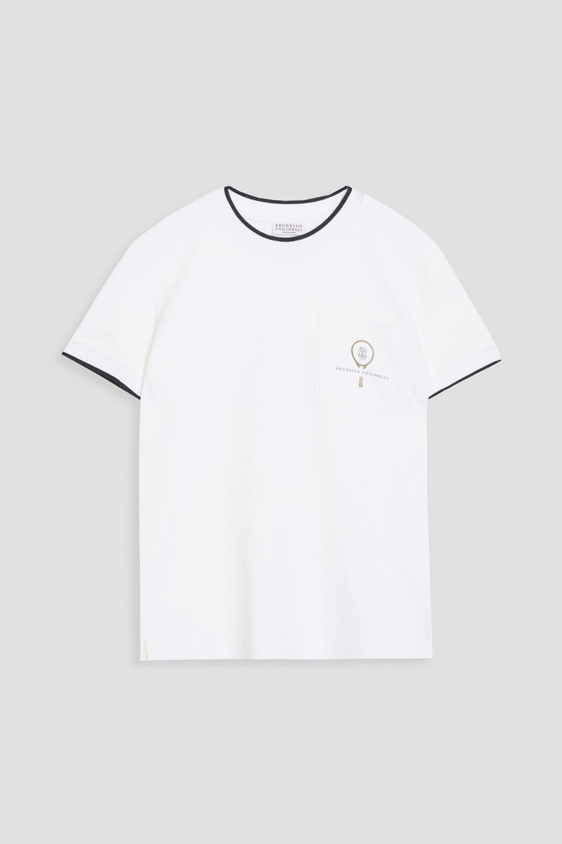 brunello cucinelli - printed cotton-jersey t-shirt - white - xs