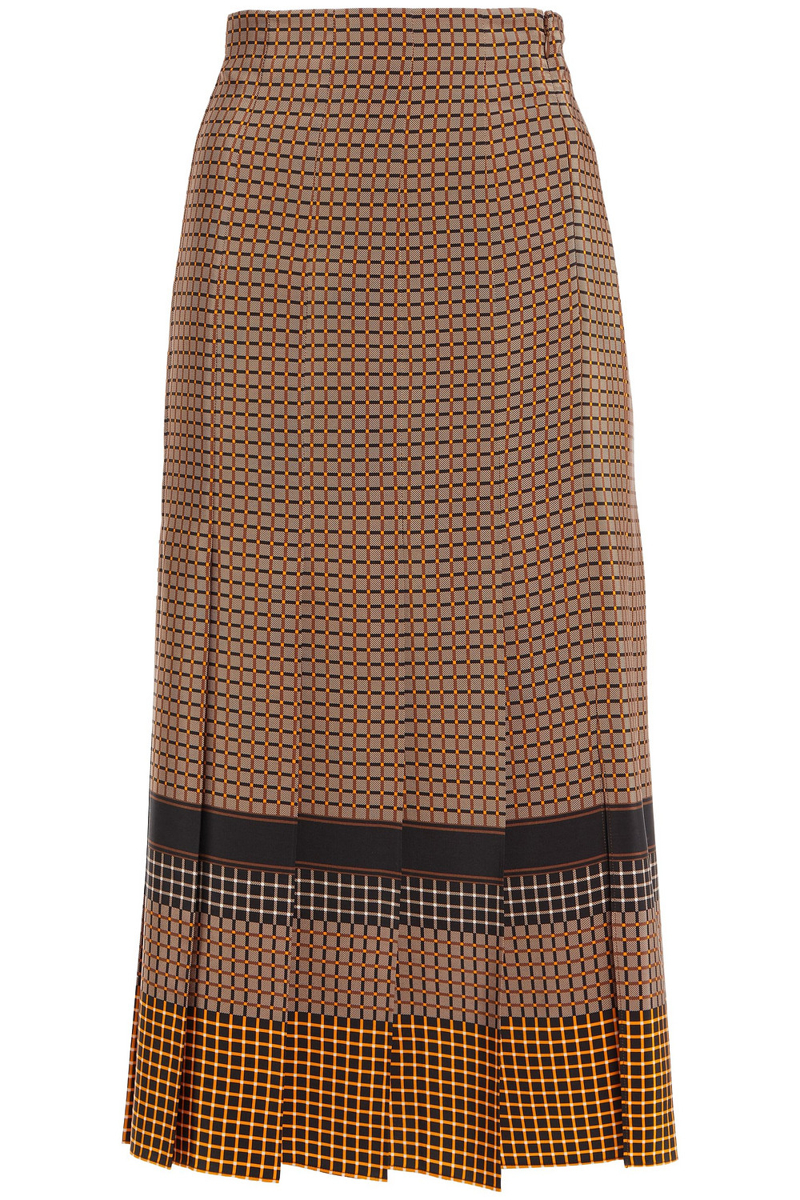 Joseph - Pleated checked silk crepe de chine midi skirt - Brown - FR 44