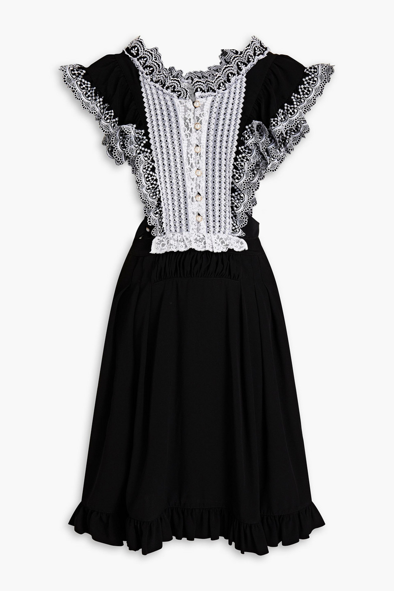 RABANNE - Lace-paneled ruffled cady dress - Black - FR 38
