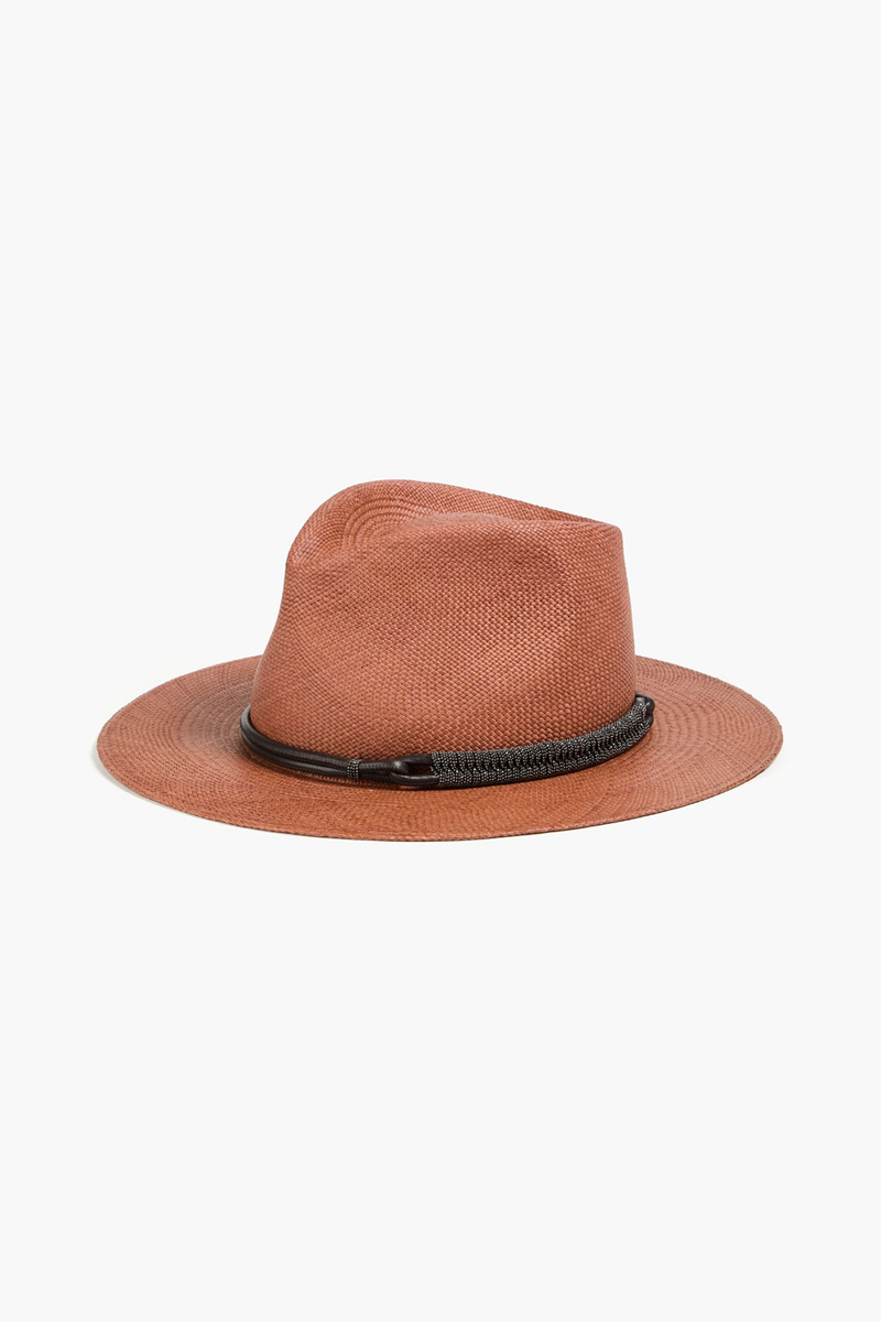 brunello cucinelli - bead-embellished straw sun hat - brown - m