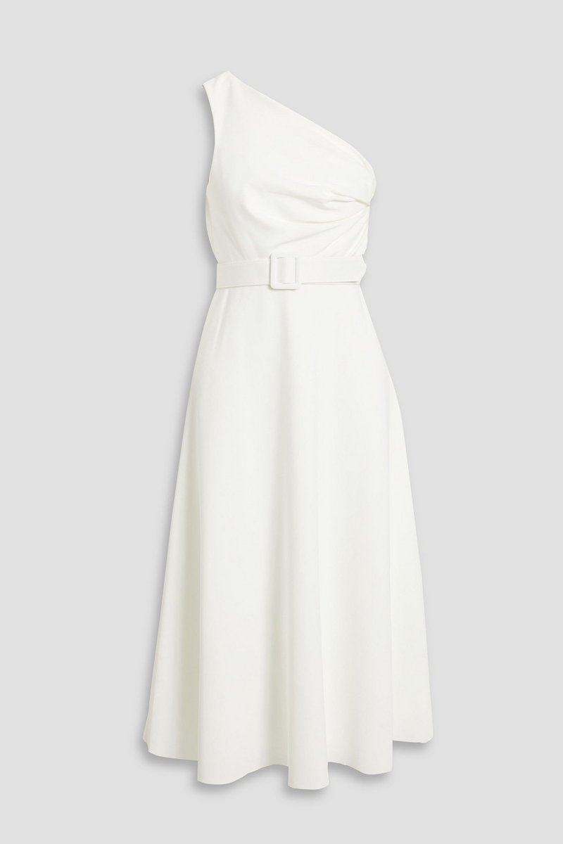 badgley mischka - one-shoulder scuba midi dress - white - us 4