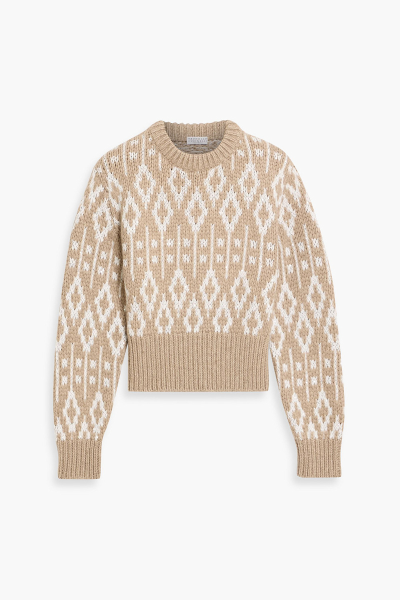 brunello cucinelli - sequin-embellished fair isle cashmere sweater - neutral - m