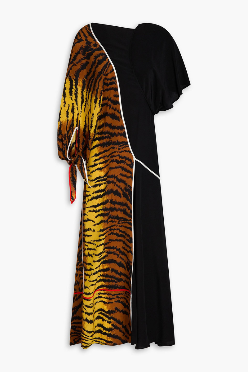 victoria beckham - printed silk crepe de chine maxi dress - animal print - uk 8