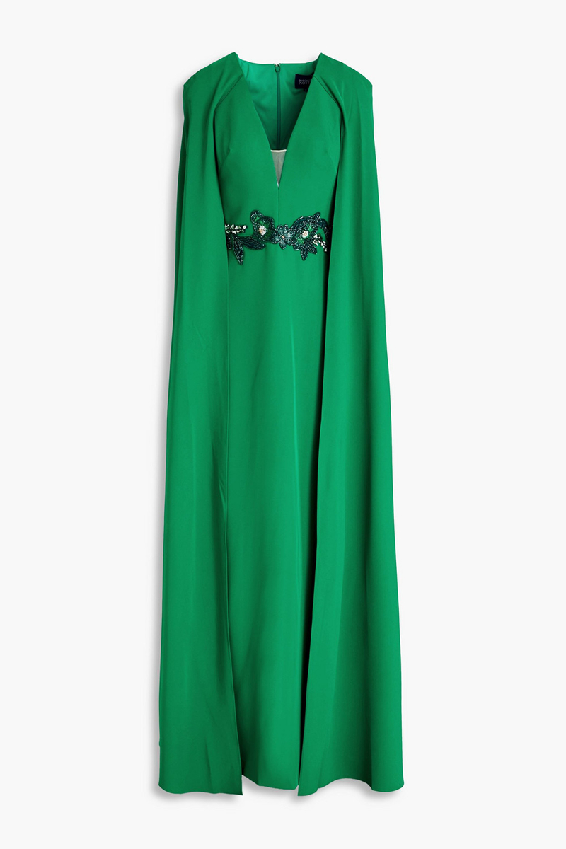 marchesa notte - cape-effect embellished crepe gown - green - us 2