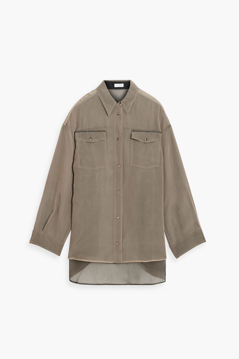 Brunello Cucinelli - Bead-embellished silk-organza shirt - Neutral - M