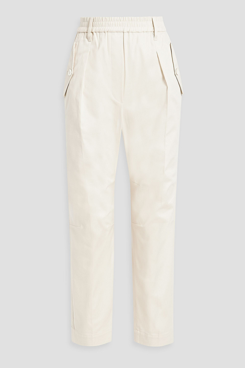 brunello cucinelli - pleated cotton-blend twill tapered pants - white - it 44