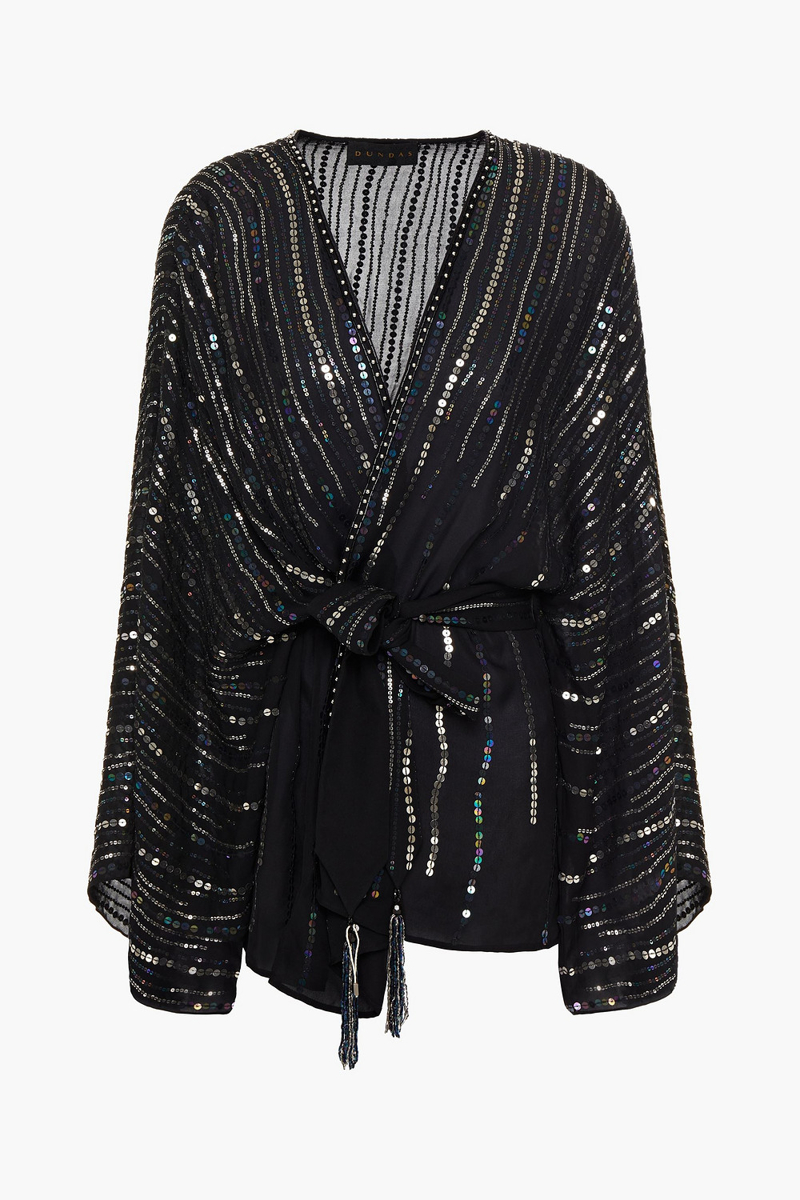dundas - belted embellished silk-chiffon jacket - black - it 36