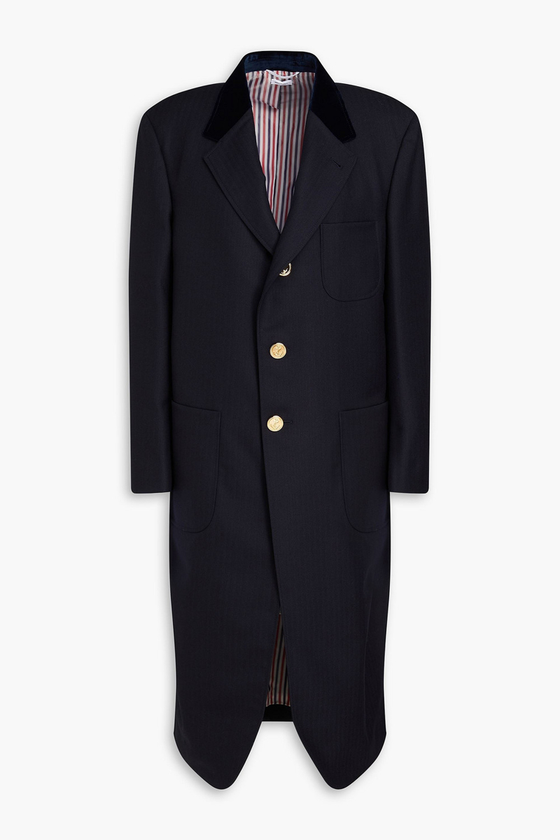 thom browne - herringbone wool coat - blue - it 36