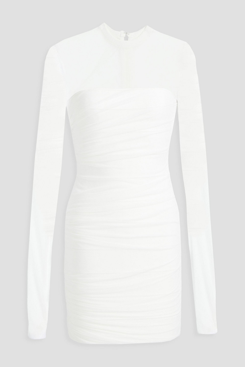 Hervé Léger - Tulle-paneled ruched bandage mini dress - White - S