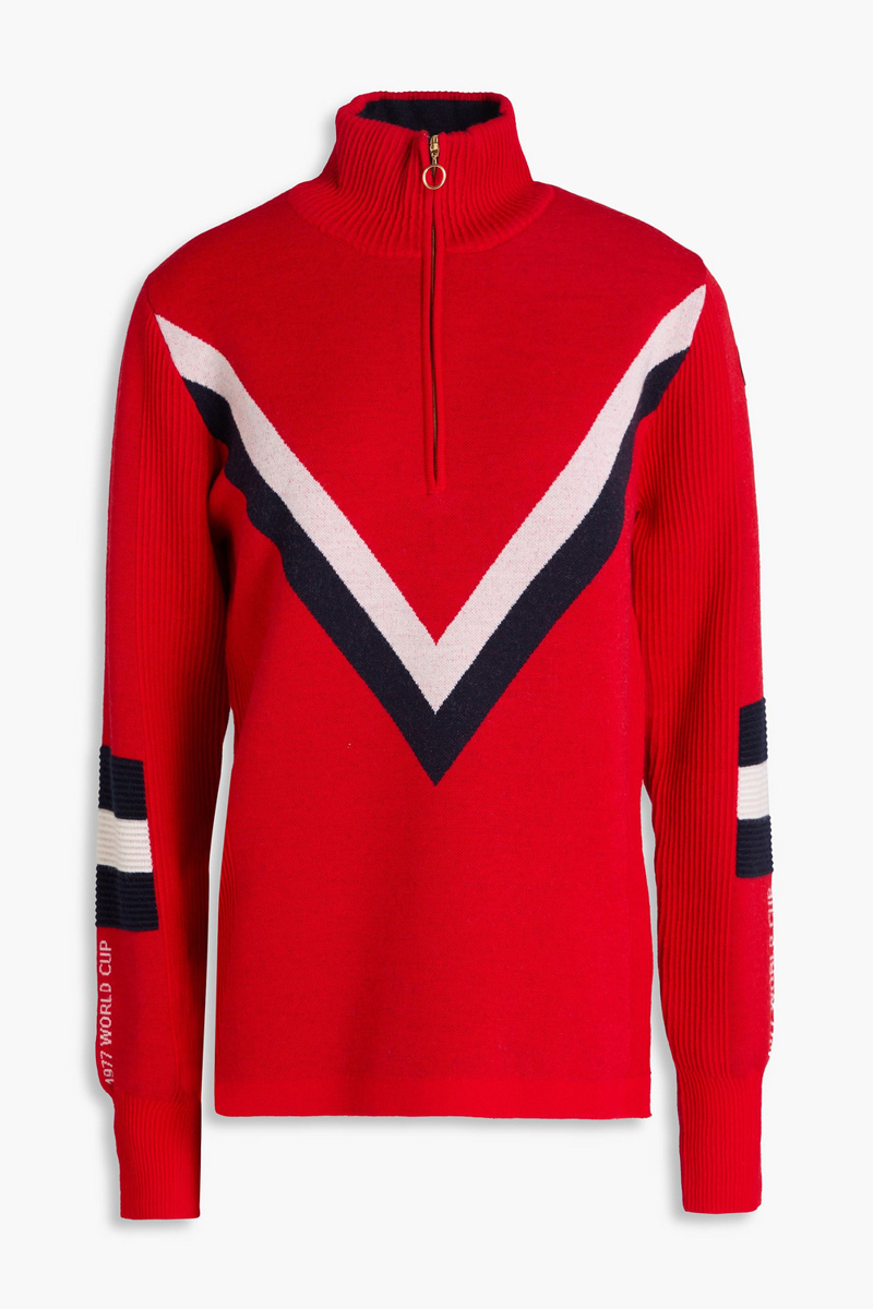 we norwegians - striped merino wool half-zip sweater - red - xl