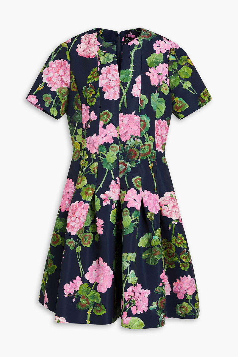 oscar de la renta - pleated floral-print crepe dress - blue - us 4