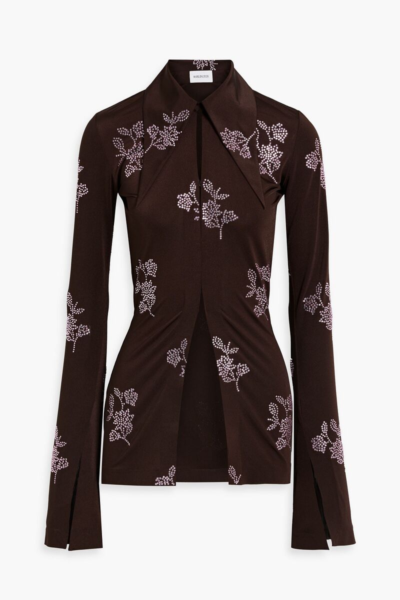 16ARLINGTON - Opala embellished stretch-jersey shirt - Brown - UK 6