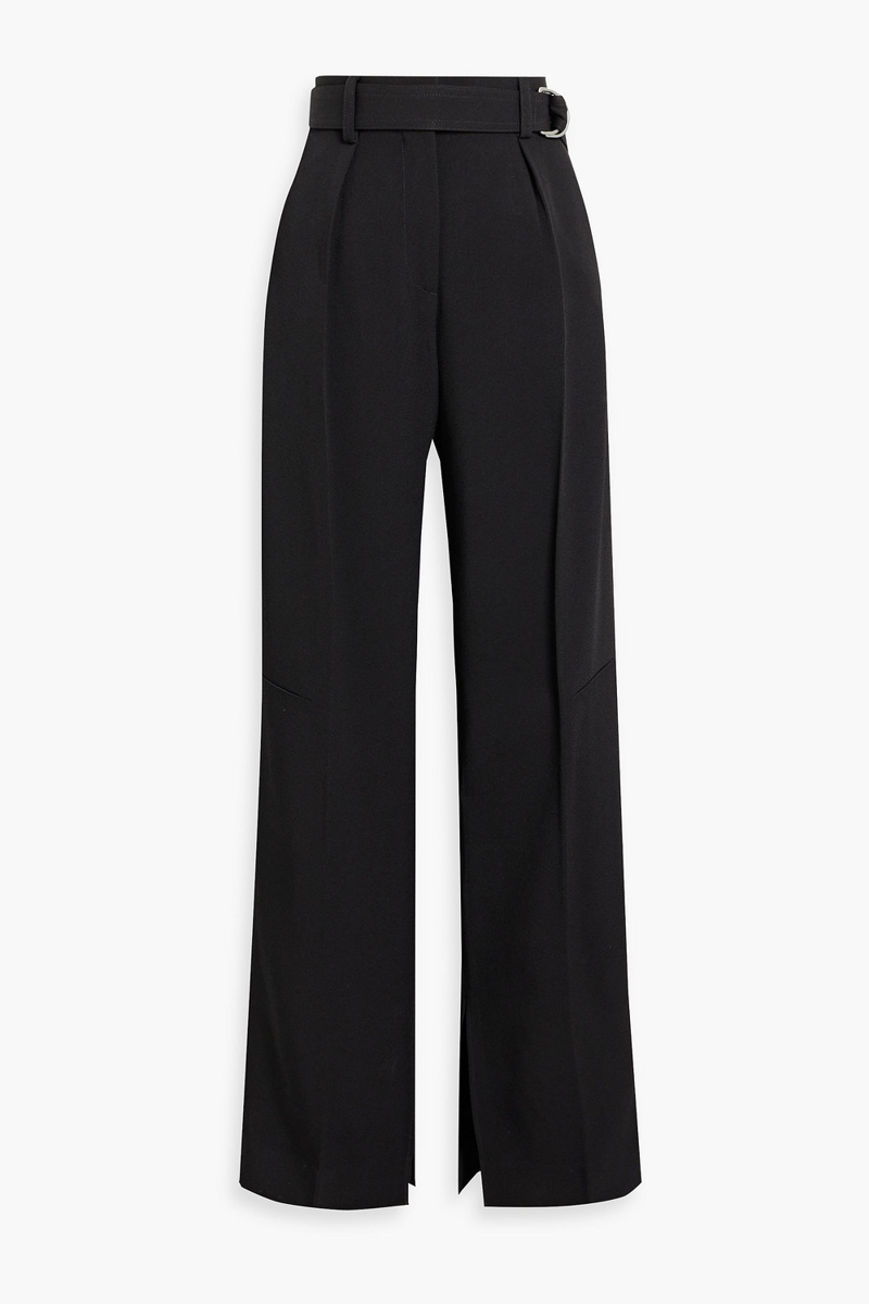 jil sander - belted pleated crepe wide-leg pants - black - fr 34