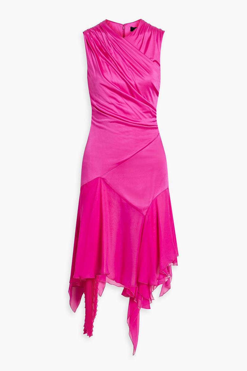 Versace - Chiffon-paneled draped jersey midi dress - Pink - IT 40