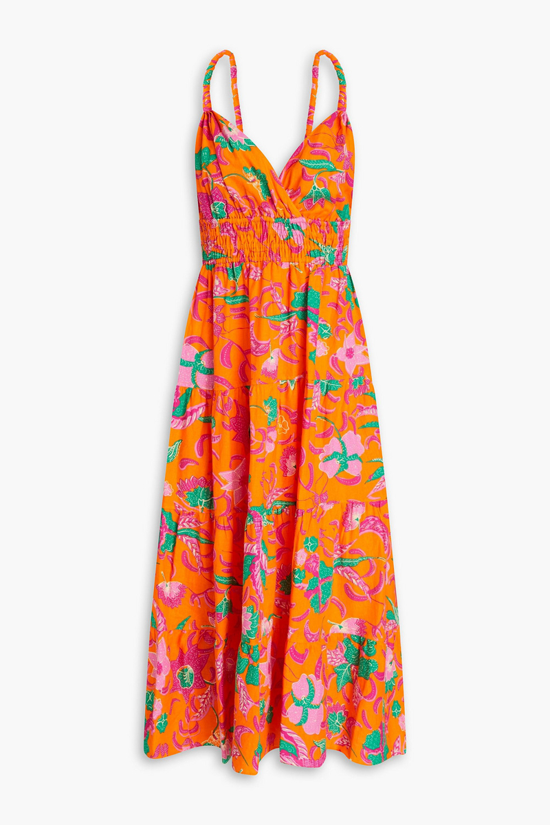 Derek Lam 10 Crosby - Cecelia tiered printed linen-blend midi dress - Orange - US 00
