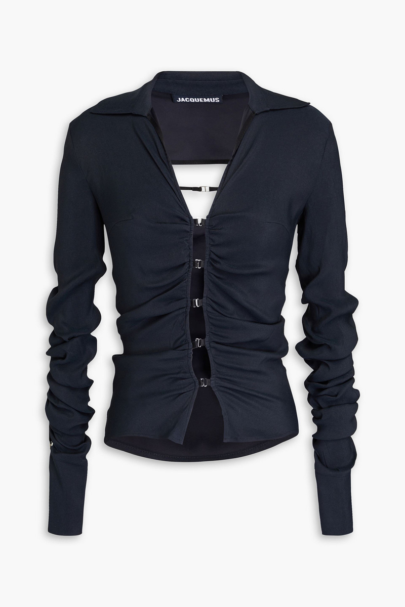 JACQUEMUS - Soffo ruched cutout crepe top - Blue - FR 40