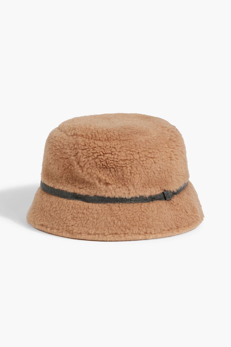 Brunello Cucinelli - Bead-embellished wool-blend faux shearling bucket hat - Brown - S