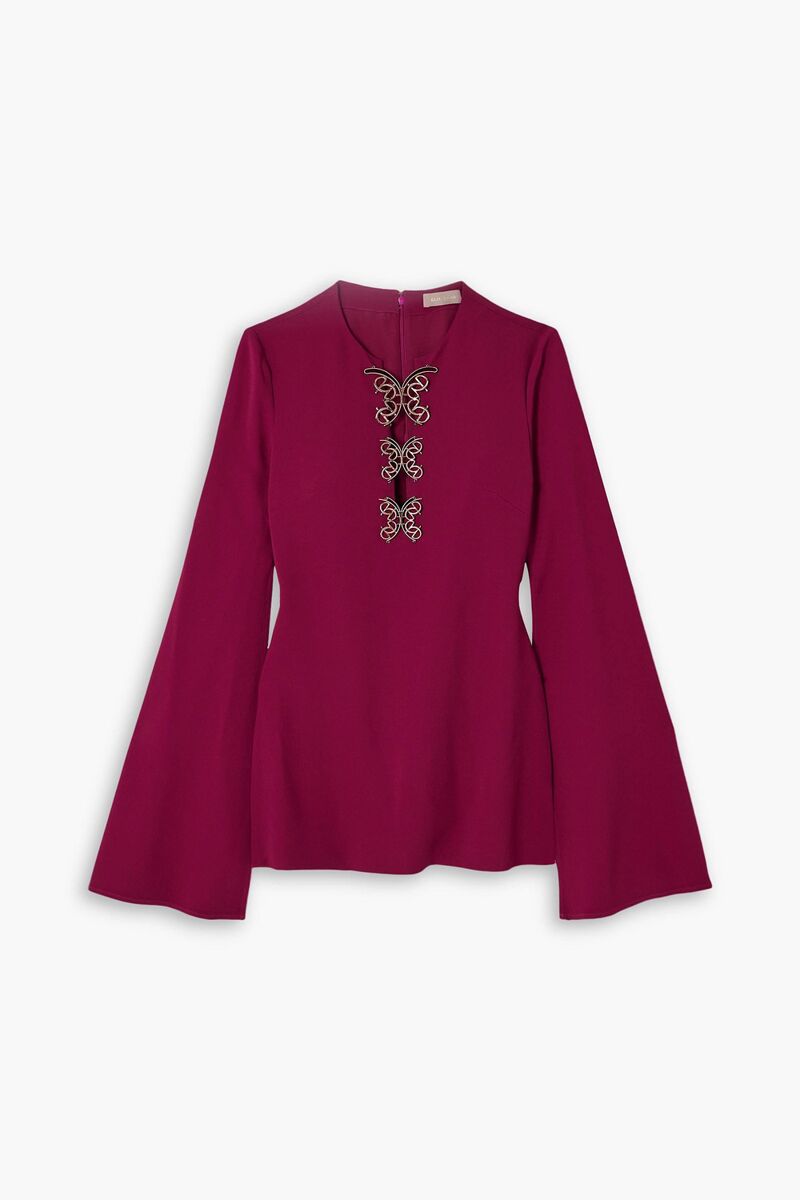 Elie Saab - Embellished crepe blouse - Burgundy - FR 34