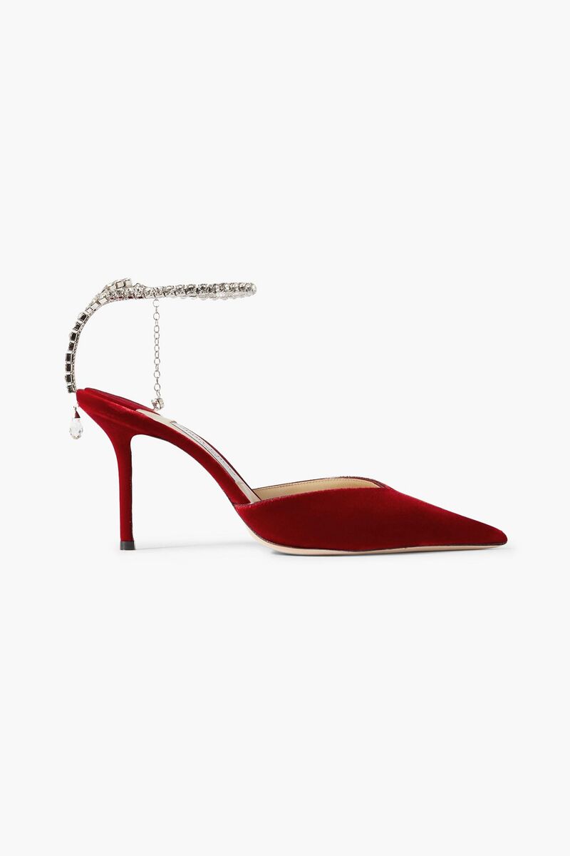 Jimmy Choo - Saeda 85 crystal-embellished velvet pumps - Red - EU 40