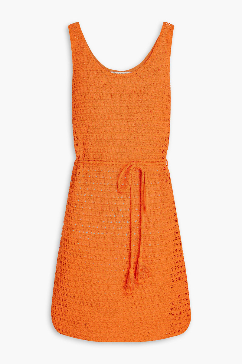 alice olivia - tomoko crocheted cotton-blend mini dress - orange - m