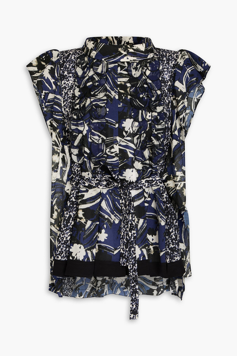 3.1 phillip lim - pleated printed silk-seersucker blouse - blue - m