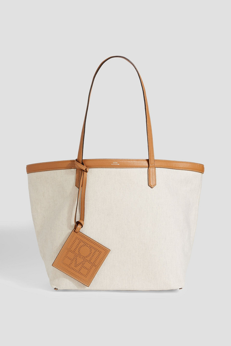 toteme - leather-trimmed canvas tote - white - onesize