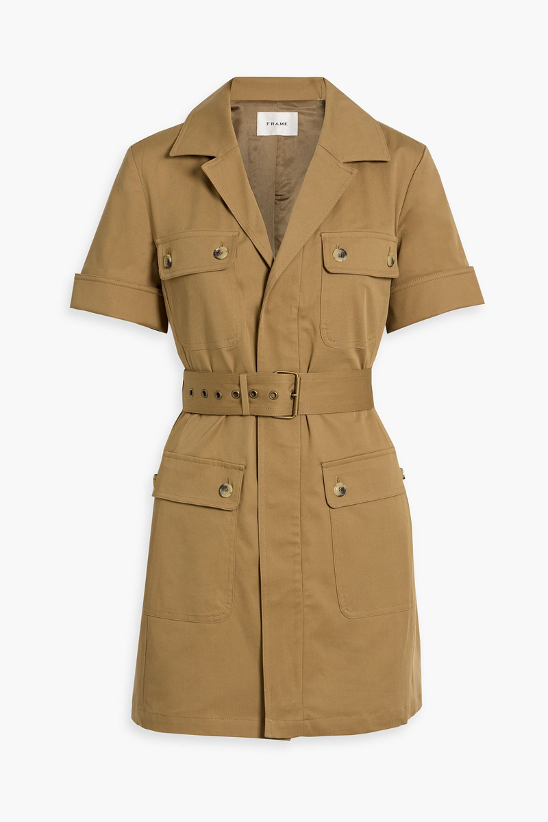 frame - the utility belted cotton-blend twill mini dress - green - xxs
