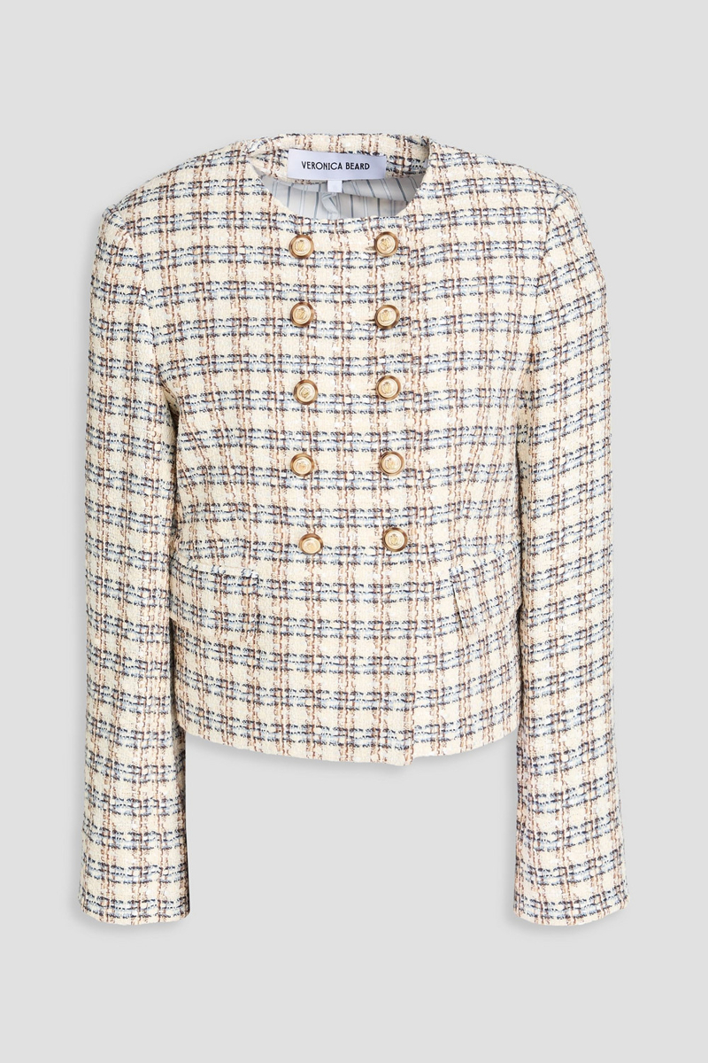 veronica beard - bentley double-breasted cotton-blend tweed jacket - white - us 14
