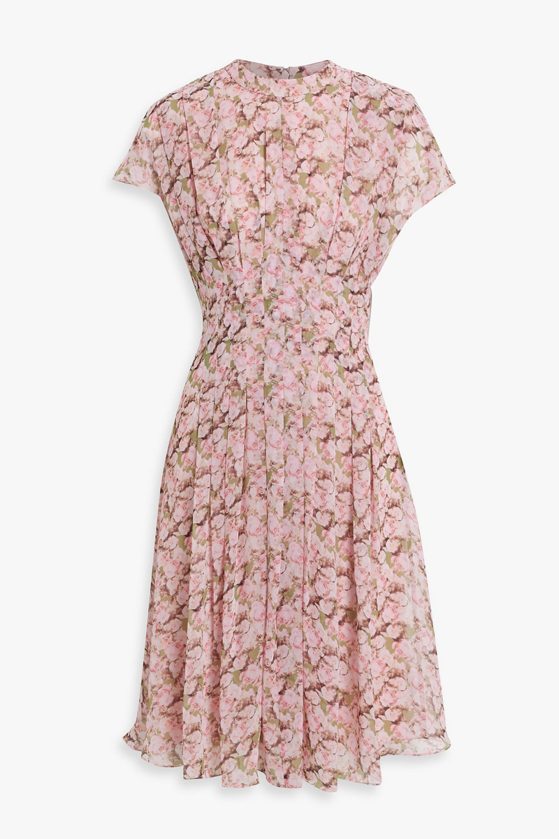 mikael aghal - pleated floral-print chiffon dress - pink - us 8