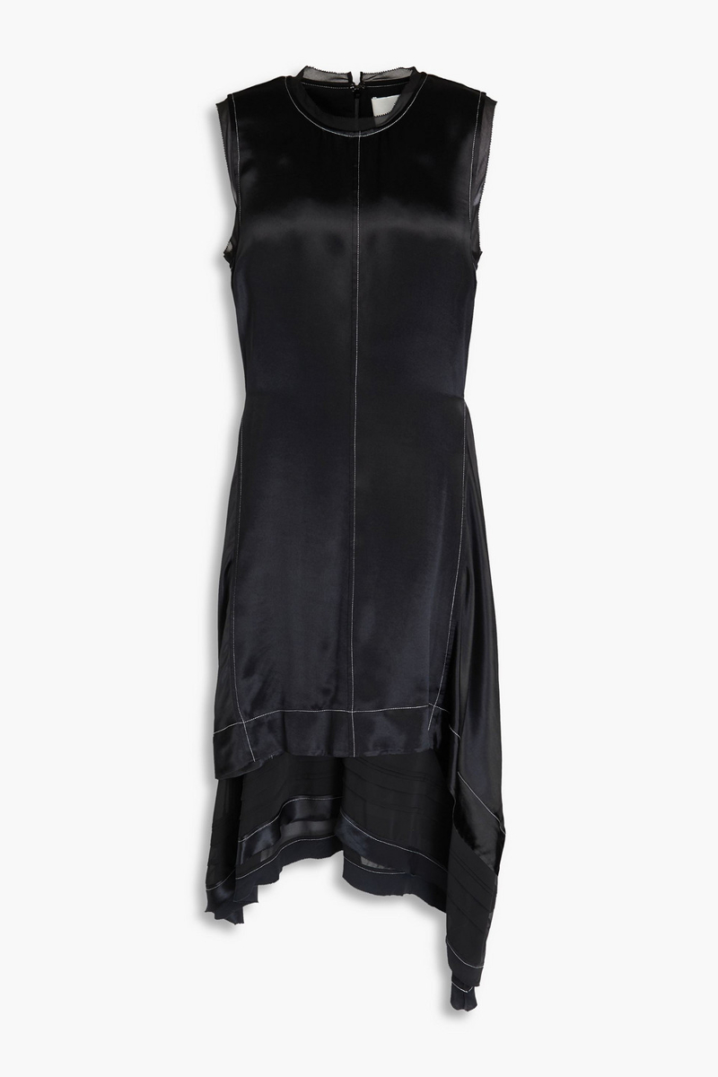 3.1 phillip lim - asymmetric layered satin and crepe de chine dress - black - us 0
