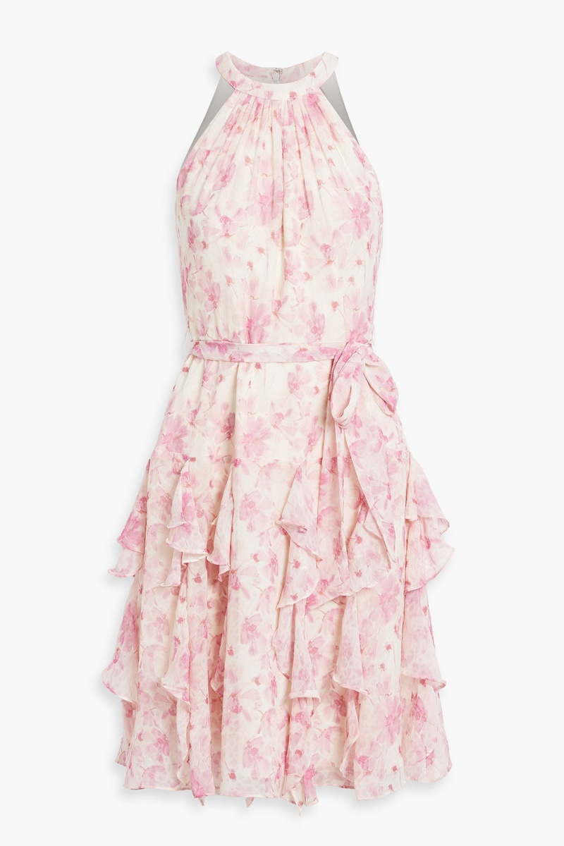 mikael aghal - ruffled floral-print jacquard dress - pink - us 2