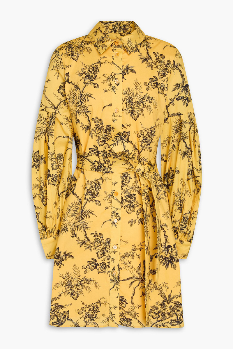 carolina herrera - floral-print cotton-blend poplin mini shirt dress - yellow - us 8