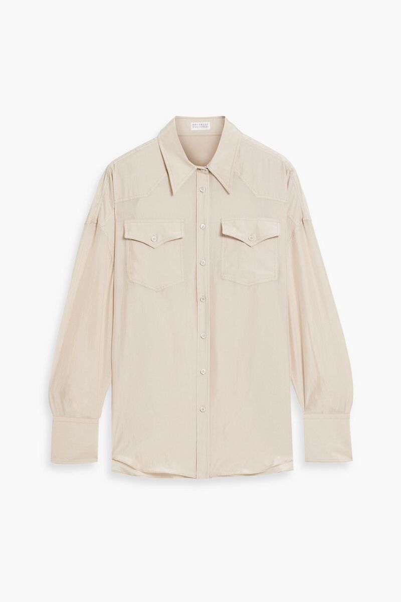 Brunello Cucinelli - Silk-habotai shirt - Neutral - M