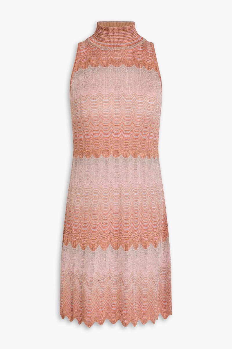 missoni - metallic crochet-knit turtleneck mini dress - pink - it 44