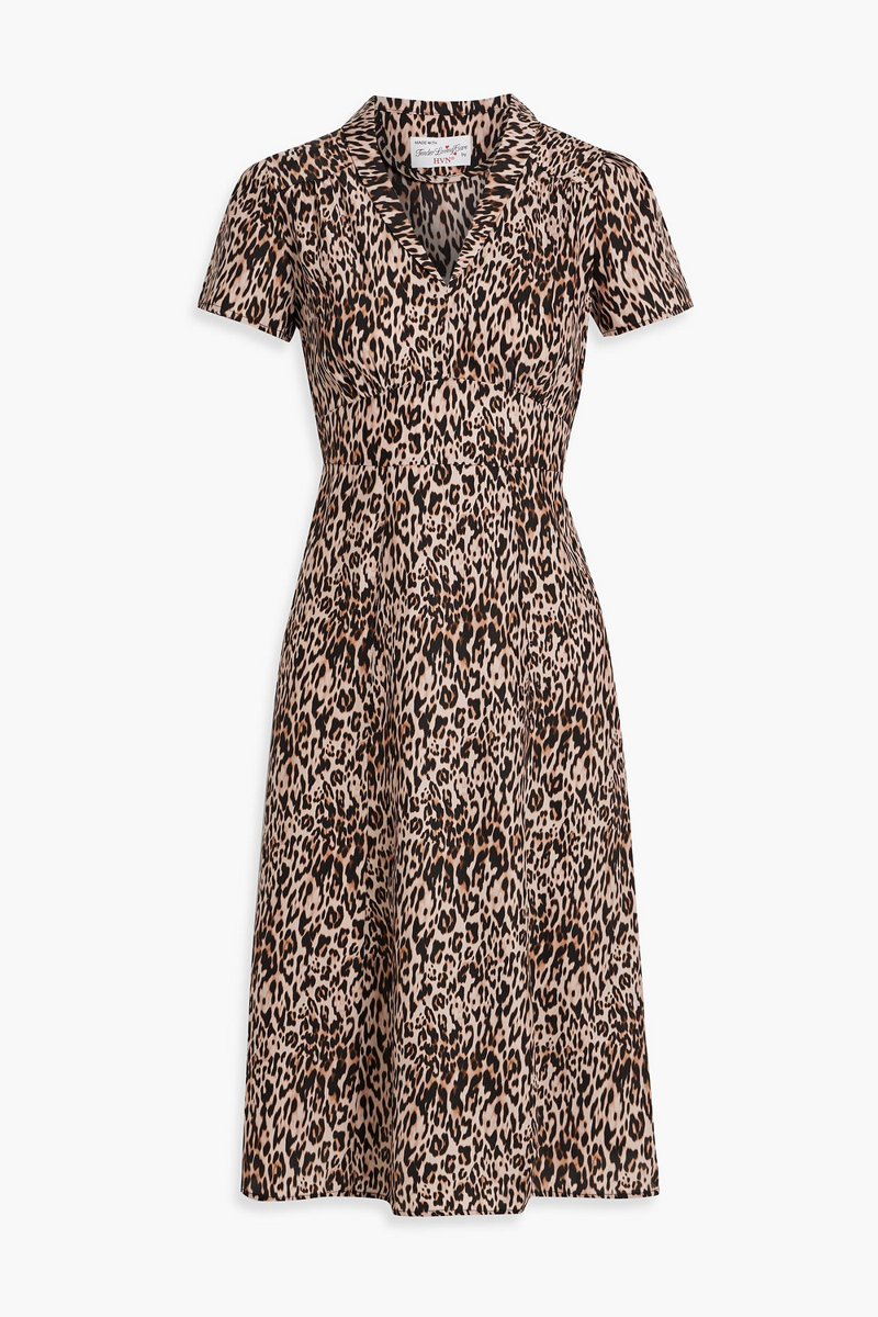 hvn - morgan leopard-print silk dress - brown - us 2