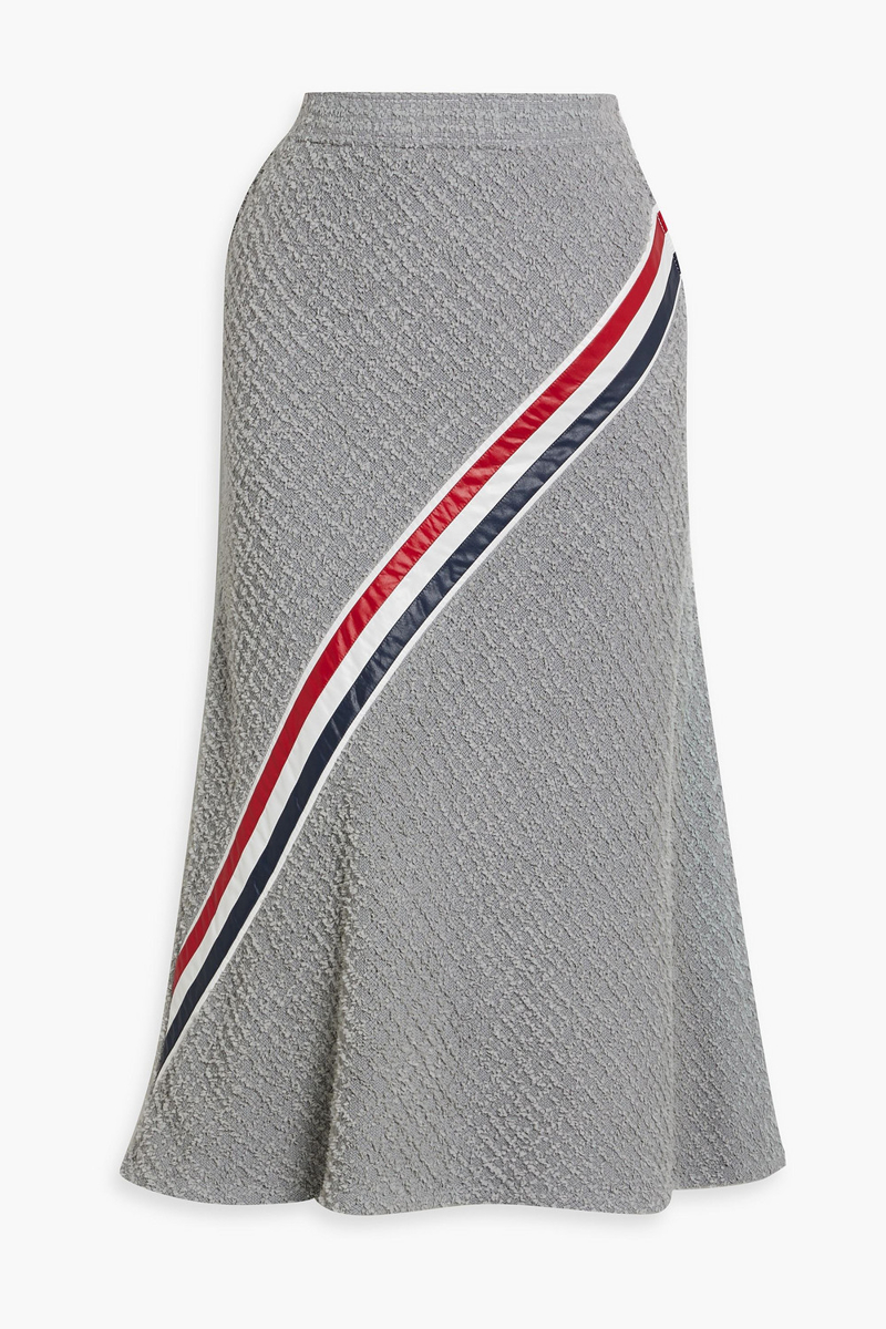 thom browne - striped shell-paneled frayed cotton-blend tweed midi skirt - gray - it 40