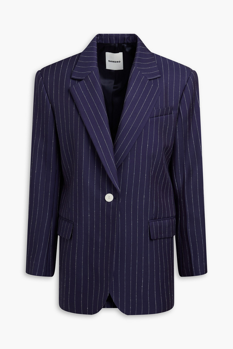 sandro - pinstriped twill blazer - blue - fr 36