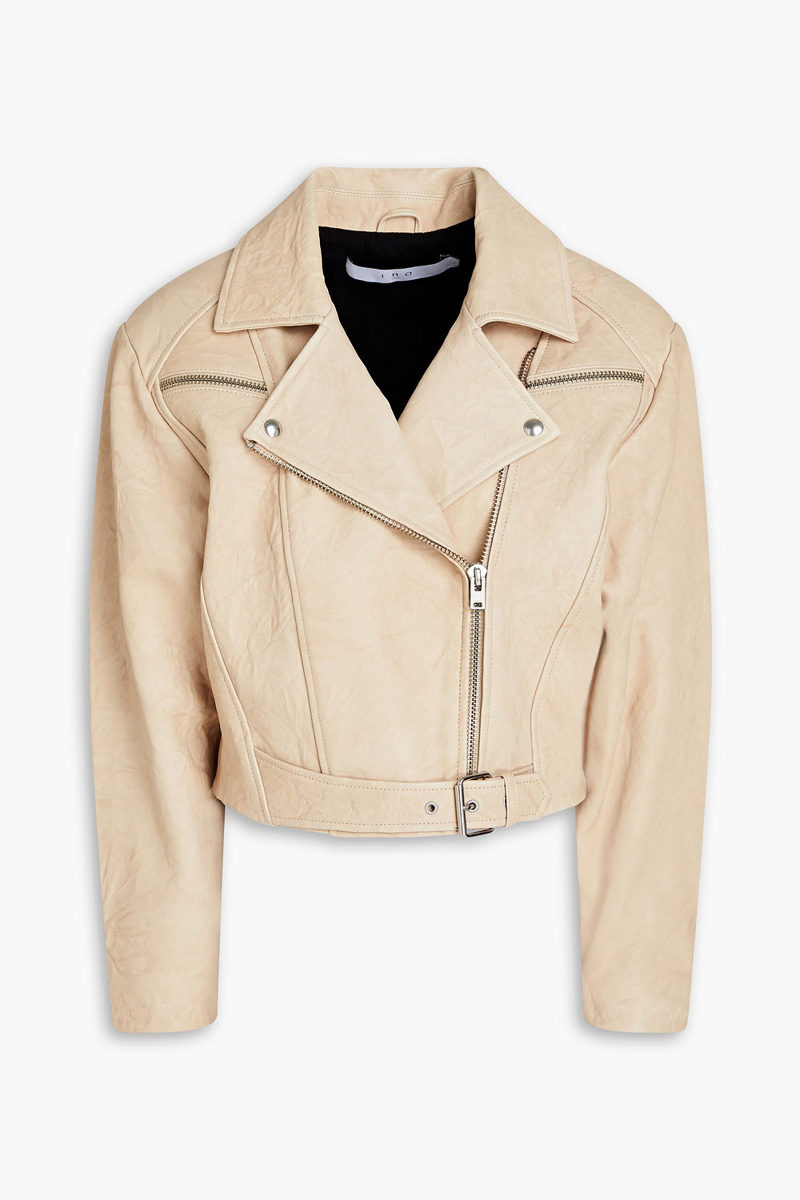 IRO - Marom fringed crinkled-leather biker jacket - Neutral - FR 38