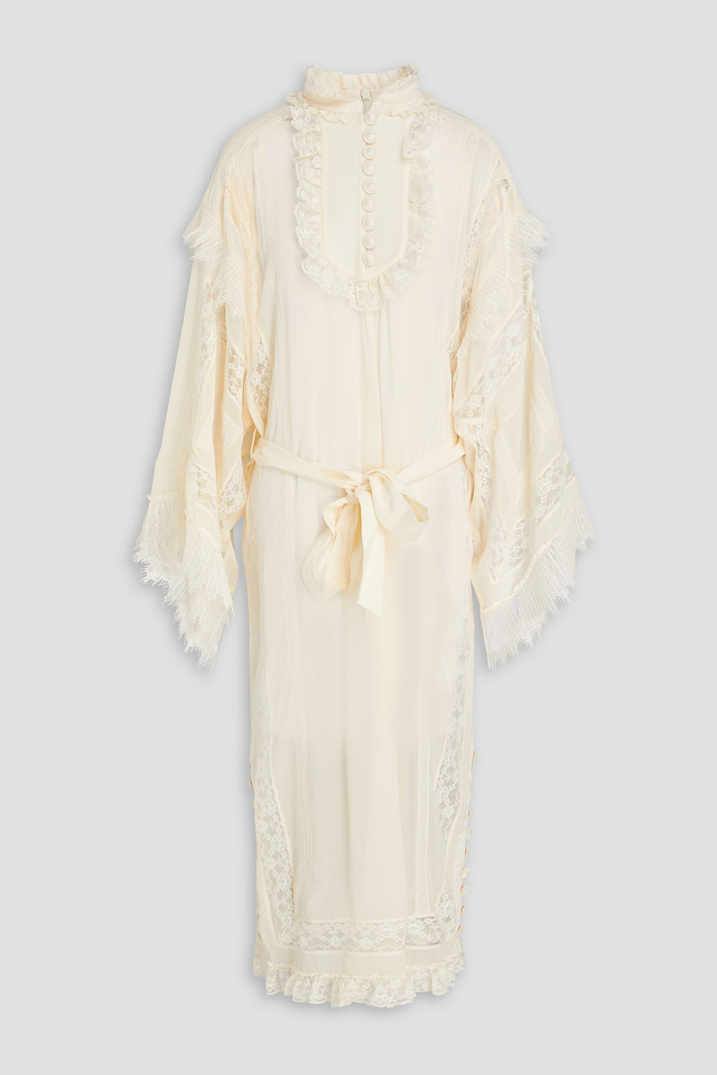 zimmermann - ruffled lace-trimmed georgette midi dress - white - 00