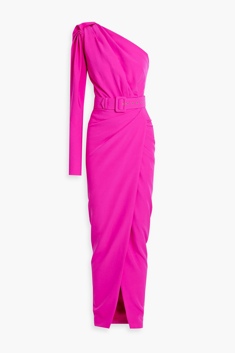 Rhea Costa - One-sleeve belted cady maxi dress - Pink - IT 38