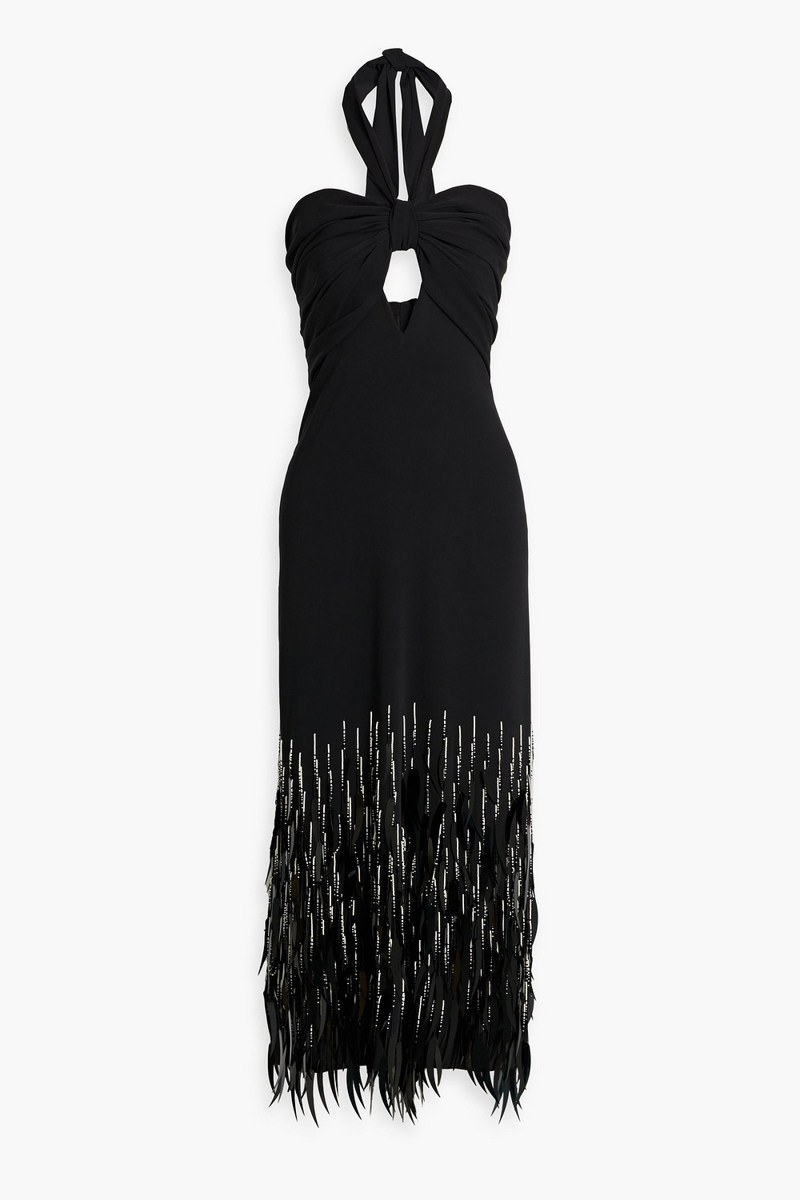 johanna ortiz - fiesta costera embellished crepe halterneck midi dress - black - us 8