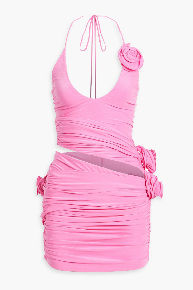 Magda Butrym - Floral-appliquéd cutout stretch-jersey halterneck mini dress - Pink - FR 40
