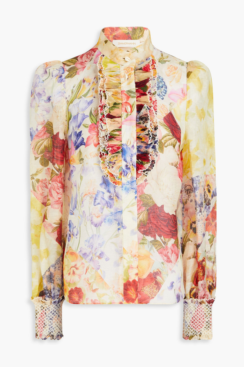 Zimmermann - Floral-print linen and silk-blend organza top - Red - 1