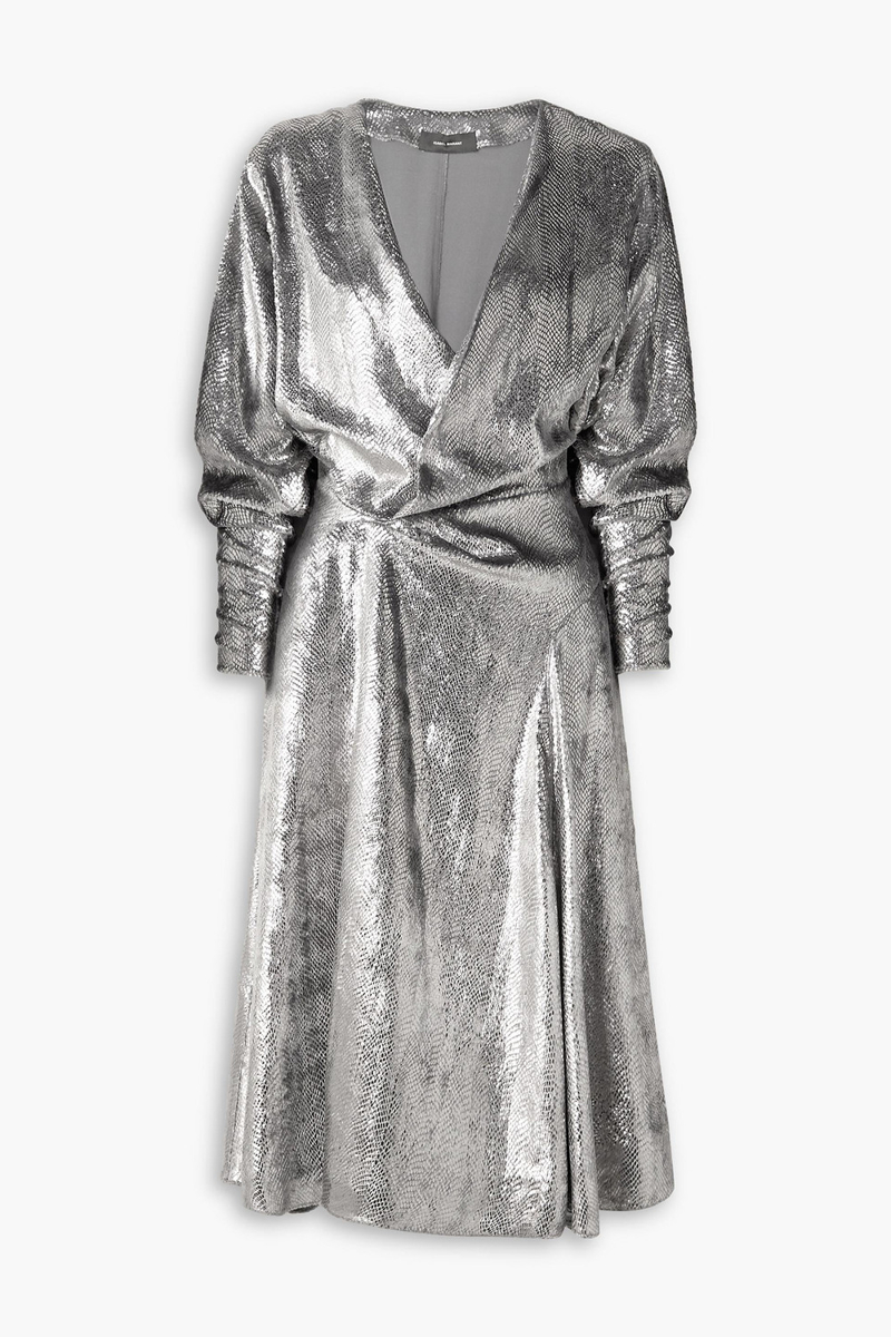 Isabel Marant - Courtneya ruched snake-print lamé midi dress - Metallic - FR 40