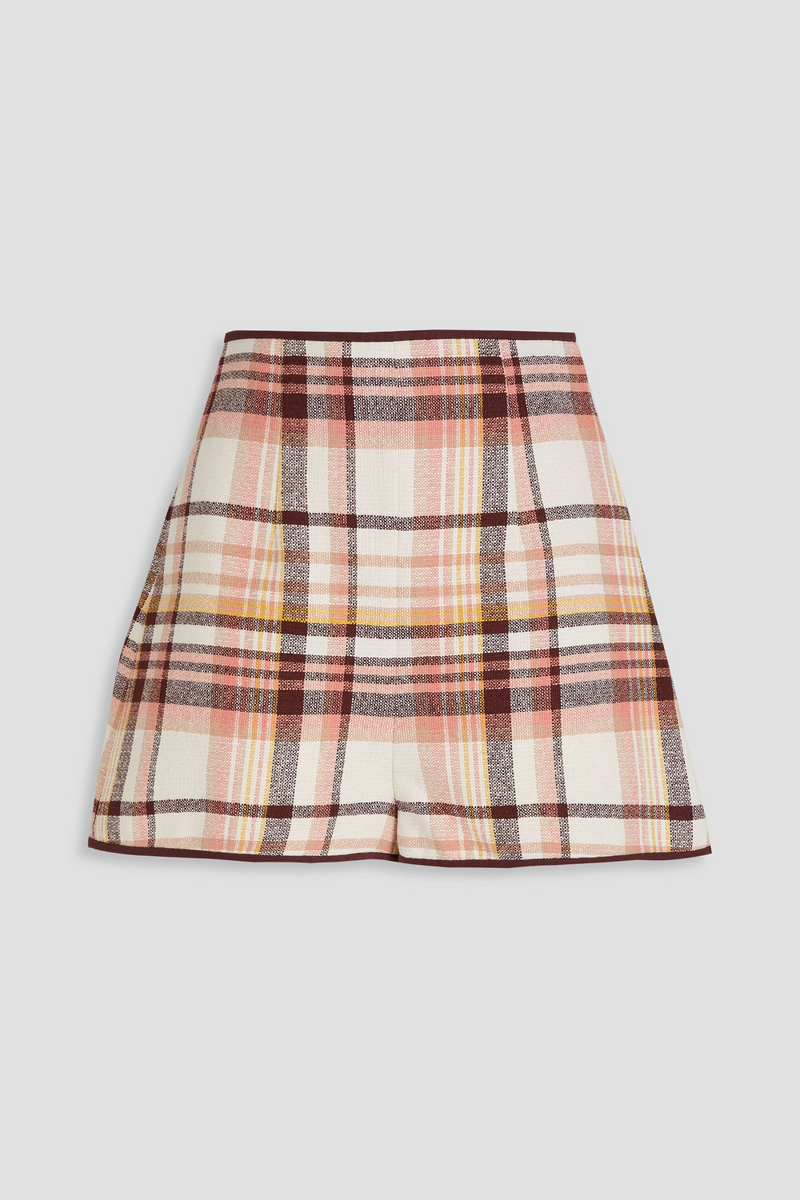 zimmermann - checked linen and cotton-blend tweed mini skirt - white - 00